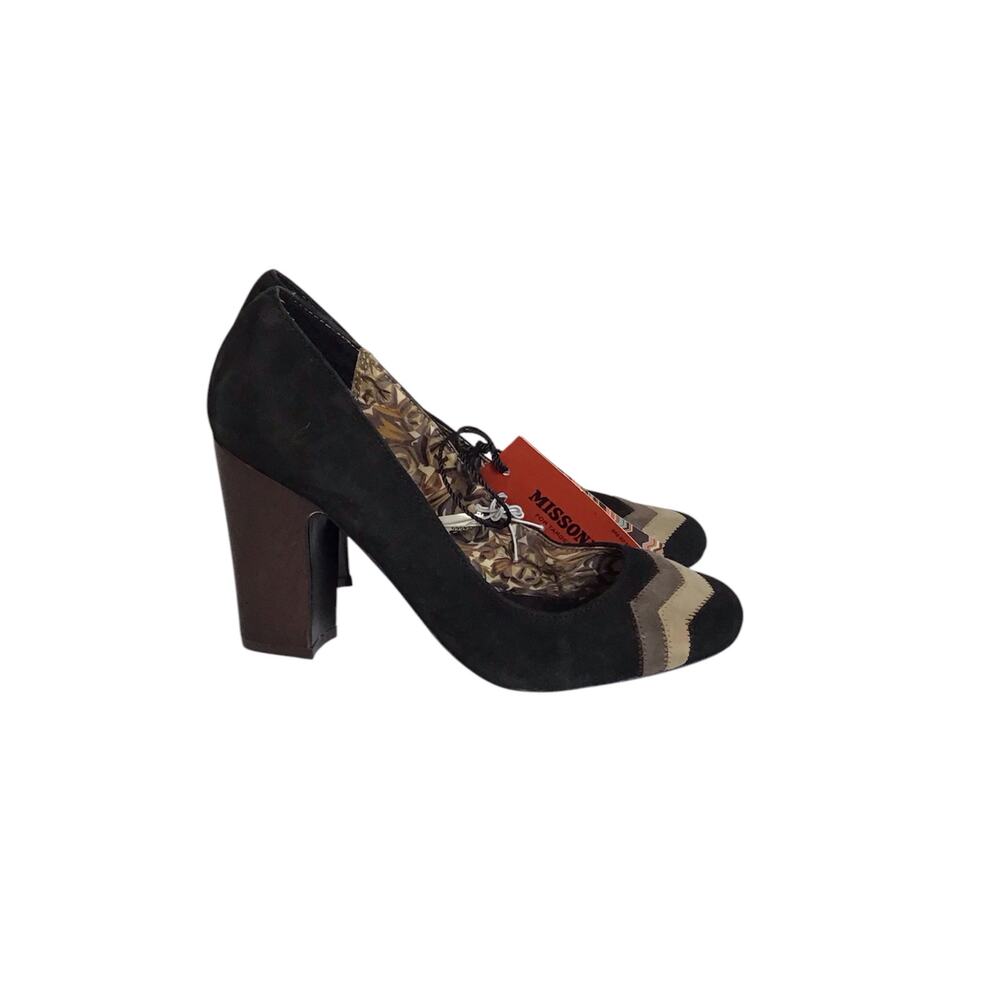 Missoni Women Suede pumps Sz. 7.5 brown  NWT zig zag  detail  Barkwood Pumps
